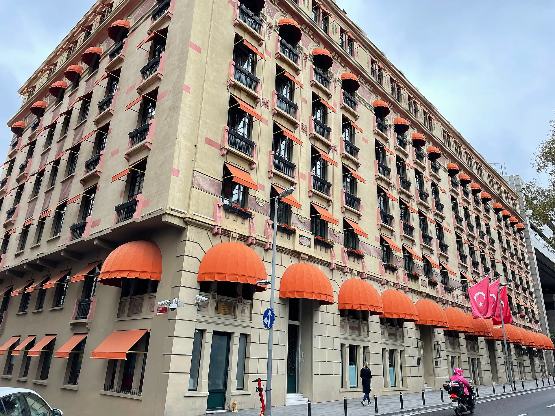 An apartment building with orange awnings in Nişantaşı